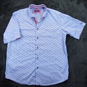 BLU by Polifroni short-sleeve button-down shirt with blue an red print SLIM Fit